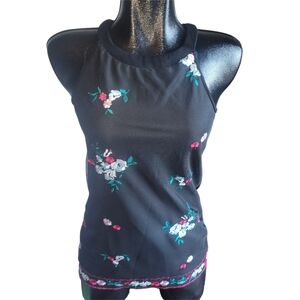 Ricki's Black Tank Top with Floral Embroidered Front XS